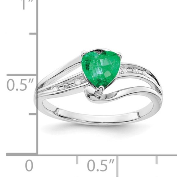 Sterling Silver CR Emerald Heart & Diamond Ring - Picture 3 of 3